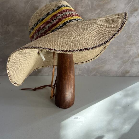 Scala Sun Hat Eloisa 100% Toyo Straw Wide Brim Multicolor Leather Chin Strap - Picture 13 of 14